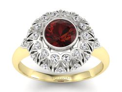Złoty pierścionek z granatem i diamentami - p16189zbgr