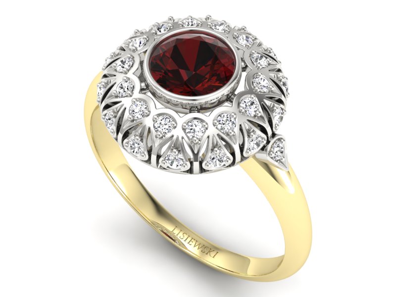 Złoty pierścionek z granatem i diamentami - p16189zbgr - 3