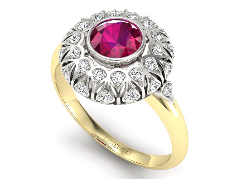 Pierścionek z rubinem i diamentami - p16189zbr - 3