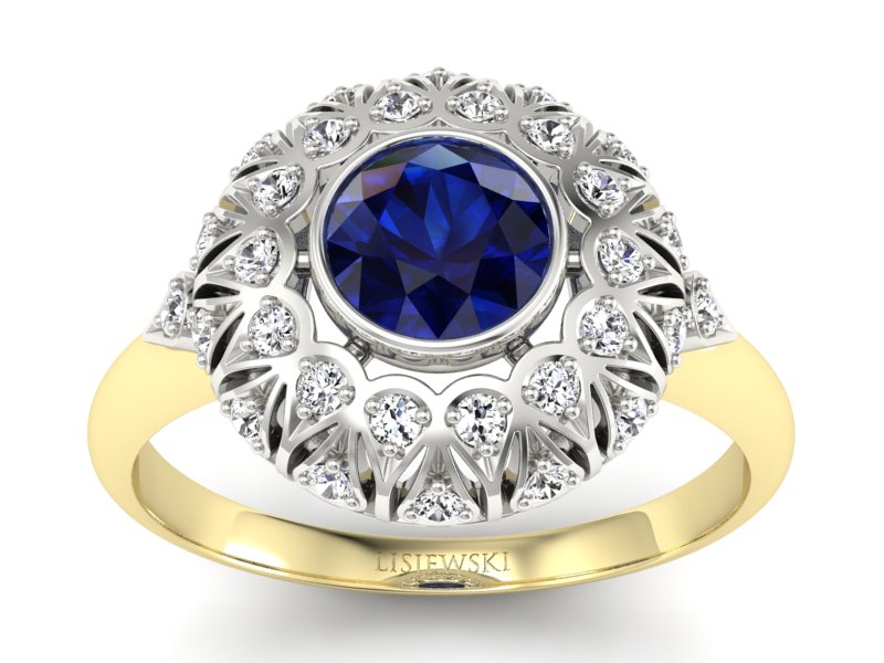 Złoty pierścionek z szafirem i brylantami - p16189zbsz - 1