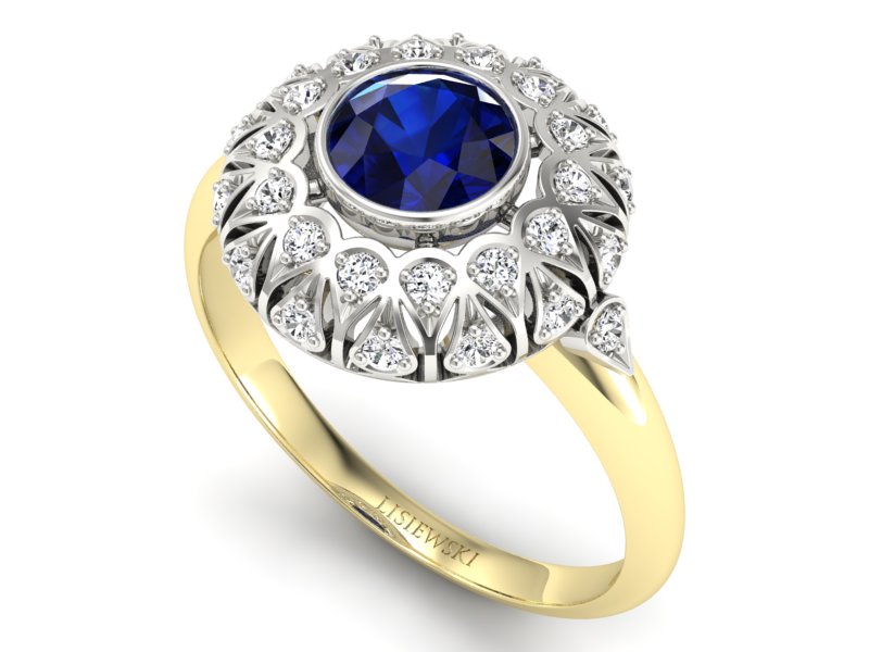 Złoty pierścionek z szafirem i brylantami - p16189zbsz - 3