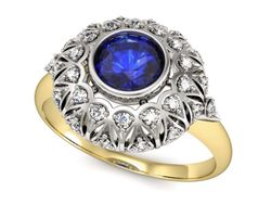 Pierścionek z szafirem i diamentami złoto 585 - p16189zbszc