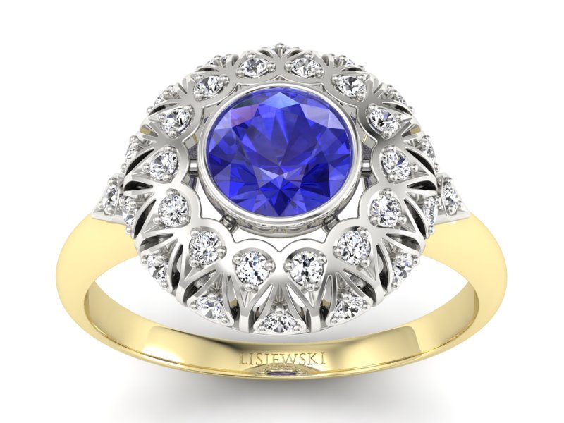 Pierścionek z szafirem i diamentami - p16189zbszc - 1