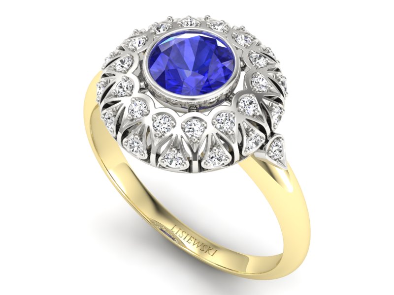Pierścionek z szafirem i diamentami - p16189zbszc - 3