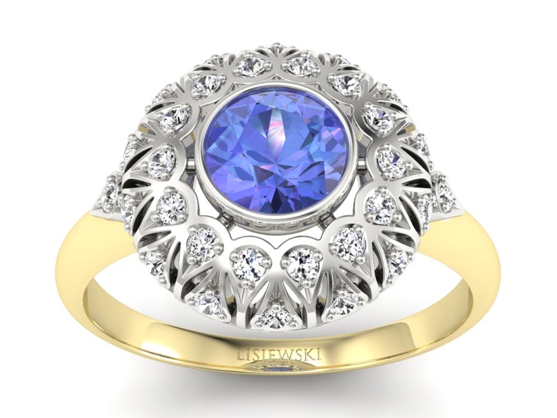 Złoty pierścionek z tanzanitem i brylantami - p16189zbt - 1