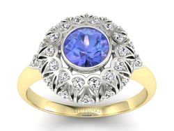 Złoty pierścionek z tanzanitem i brylantami - p16189zbt