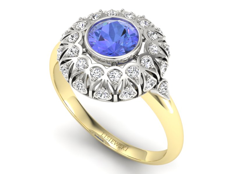 Złoty pierścionek z tanzanitem i brylantami - p16189zbt - 3