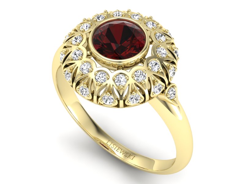 Złoty pierścionek z granatem i brylantami - p16189zgr - 3