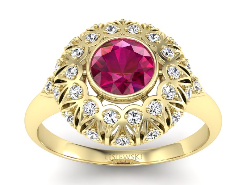 Pierścionek z rubinem i brylantami - p16189zr - 1