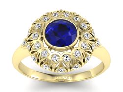 Pierścionek ze spinelem i diamentami żółte złoto - p16189zsp