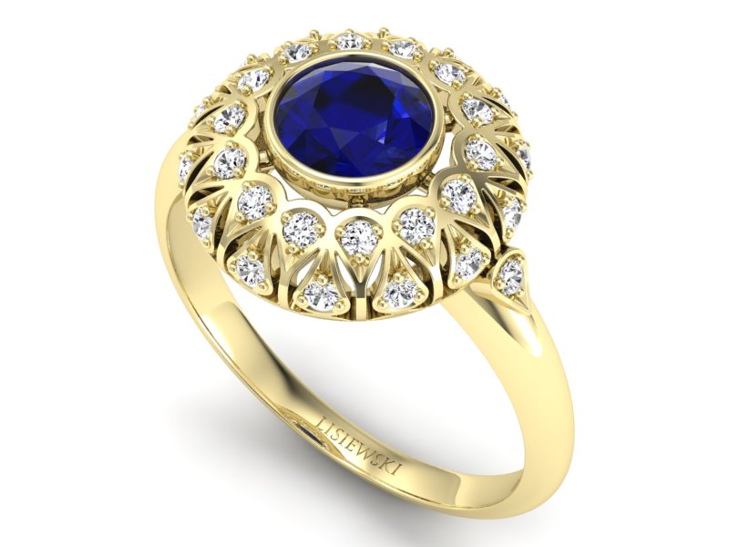 Pierścionek ze spinelem i diamentami żółte złoto - p16189zsp - 3