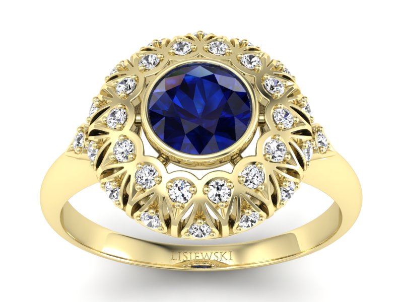 Złoty pierścionek z szafirem i brylantami - p16189zsz - 1