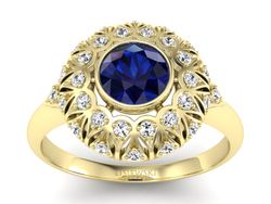 Złoty pierścionek z szafirem i brylantami - p16189zsz