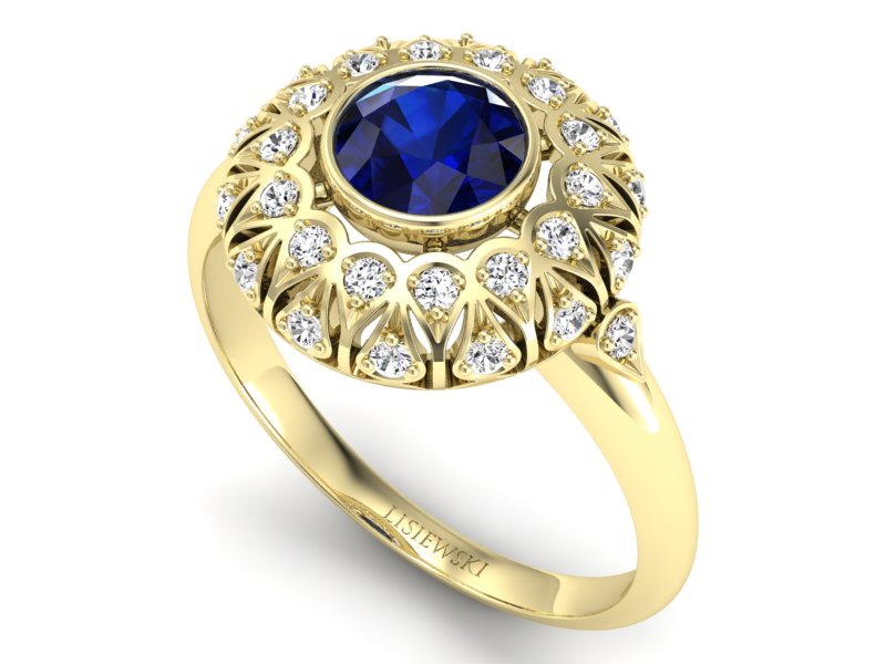 Złoty pierścionek z szafirem i brylantami - p16189zsz - 3