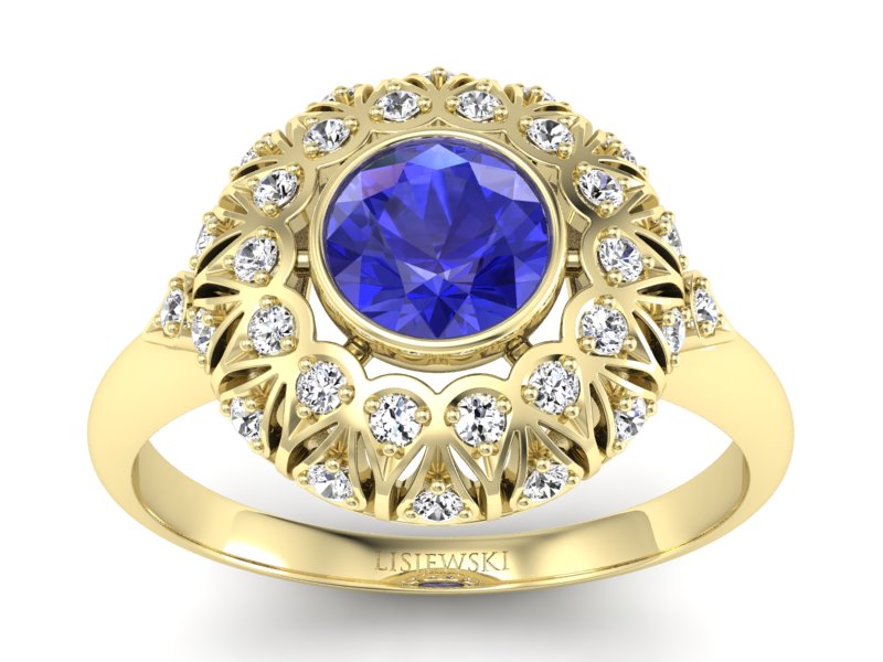 Złoty pierścionek z szafirem i brylantami - p16189zszc - 1