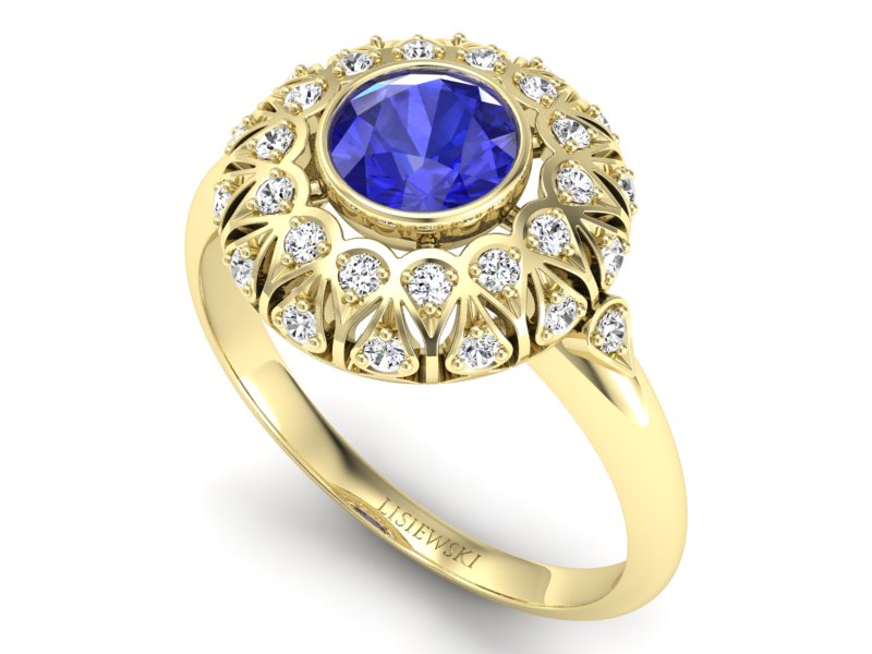 Złoty pierścionek z szafirem i brylantami - p16189zszc - 3