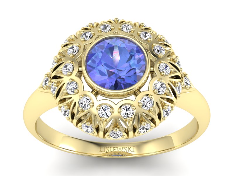 Pierścionek z tanzanitem i brylantami żółte złoto - p16189zt - 1