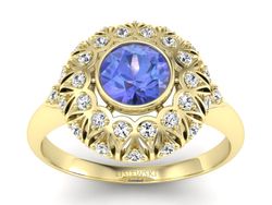 Pierścionek z tanzanitem i brylantami żółte złoto - p16189zt