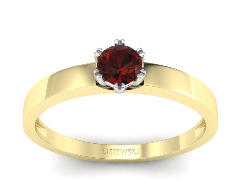 Pierścionek z granatem żółte białe złoto - p16190zbgr - 1