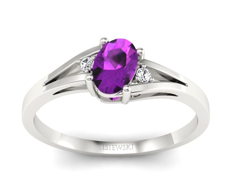 Złoty pierścionek z ametystem i brylantami - p16192bat - 1