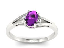 Złoty pierścionek z ametystem i brylantami - p16192bat