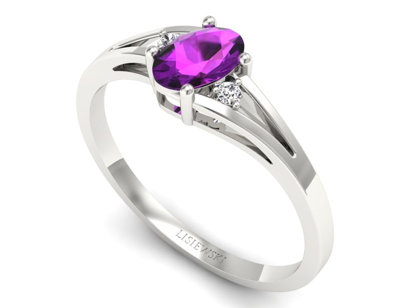 Złoty pierścionek z ametystem i brylantami - p16192bat - 3