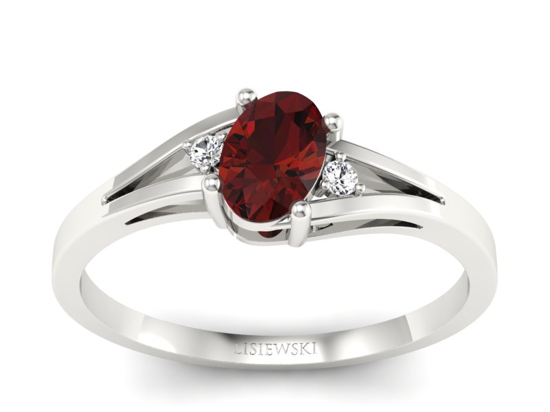 Pierścionek z granatem i brylantami białe złoto - p16192bgr - 1