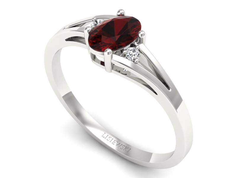 Pierścionek z granatem i brylantami białe złoto - p16192bgr - 3