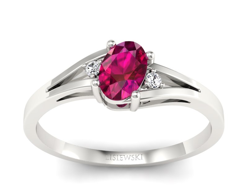 Pierścionek z rubinem i brylantami białe złoto - p16192br - 1