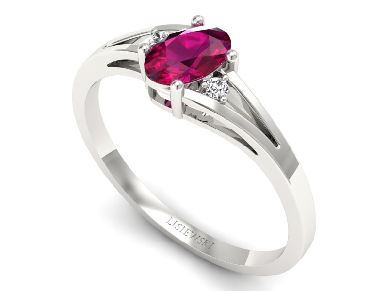 Pierścionek z rubinem i brylantami białe złoto - p16192br - 3