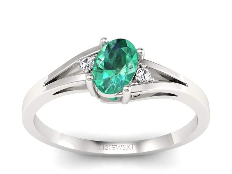 Złoty pierścionek ze szmaragdem i brylantami - p16192bsm - 1