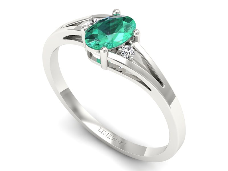 Złoty pierścionek ze szmaragdem i brylantami - p16192bsm - 3