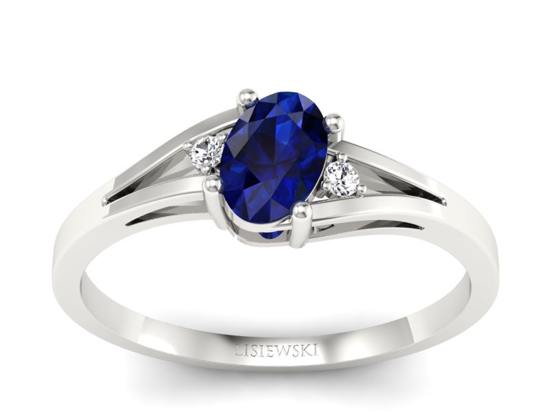 Pierścionek z szafirem i brylantami białe złoto - p16192bsz - 1