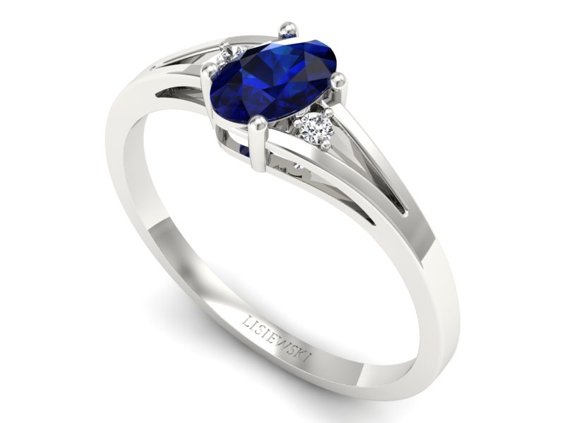 Pierścionek z szafirem i brylantami białe złoto - p16192bsz - 3