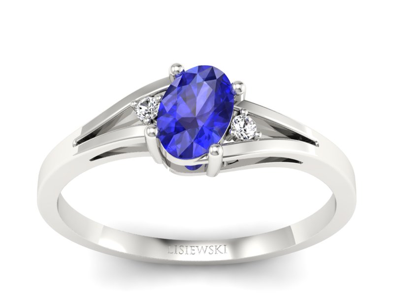 Pierścionek z szafirem i brylantami białe złoto - p16192bszc - 1