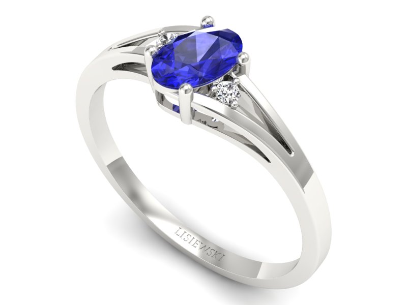 Pierścionek z szafirem i brylantami białe złoto - p16192bszc - 3