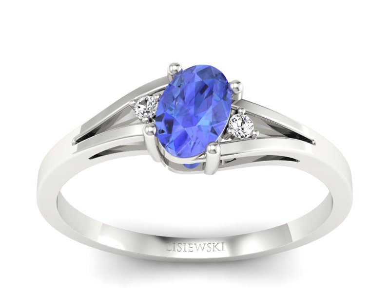 Pierścionek z tanzanitem białe złoto i brylantami - p16192bt - 1