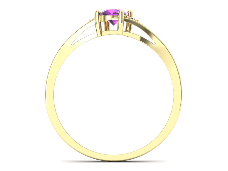 Pierścionek z ametystem i brylantami żółte złoto - p16192zat - 2