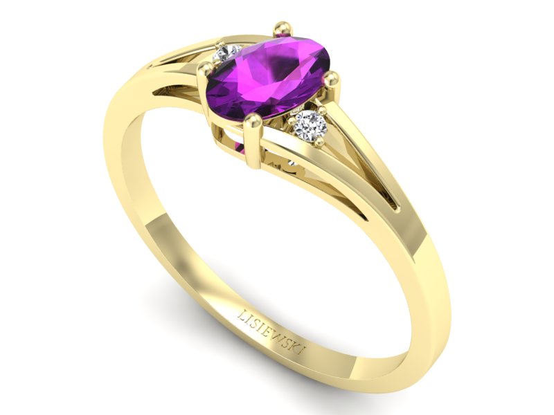 Pierścionek z ametystem i brylantami żółte złoto - p16192zat - 3