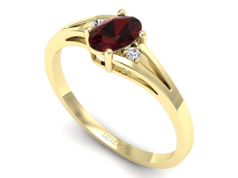 Złoty pierścionek z granatem i brylantami - p16192zgr - 3