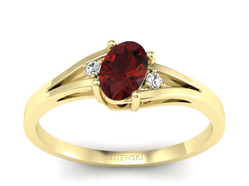 Złoty pierścionek z granatem i brylantami - p16192zgr - 1