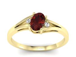 Złoty pierścionek z granatem i brylantami - p16192zgr