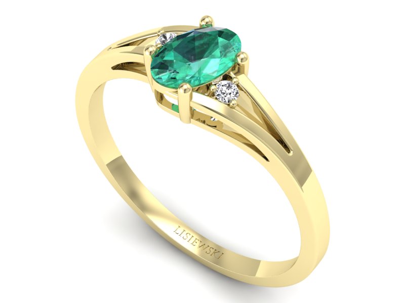Złoty pierścionek ze szmaragdem i brylantami - p16192zsm - 3