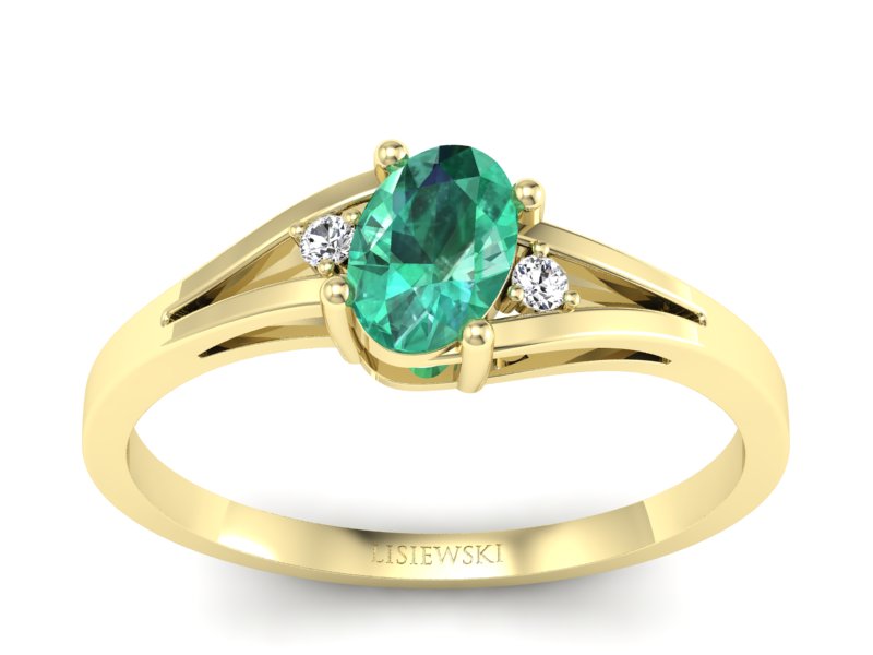 Złoty pierścionek ze szmaragdem i brylantami - p16192zsm - 1