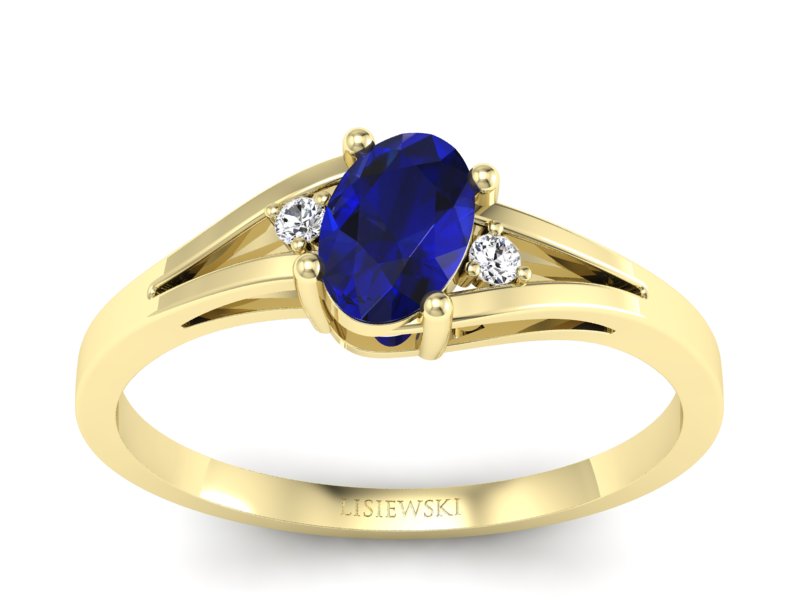 Pierścionek ze spinelem i diamentami żółte złoto - p16192zsp - 1