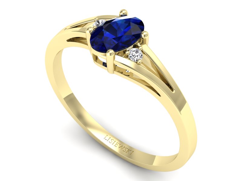 Złoty pierścionek z szafirem i brylantami - p16192zsz - 3