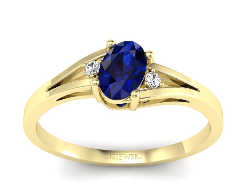 Złoty pierścionek z szafirem i brylantami - p16192zsz - 1