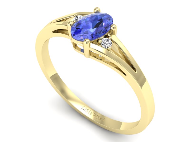 Pierścionek z tanzanitem i brylantami żółte złoto - p16192zt - 3