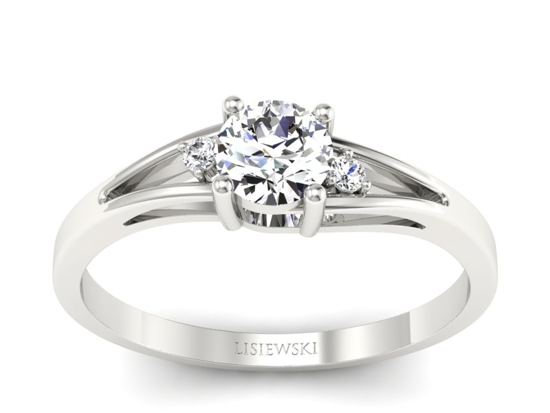 Pierścionek z brylantem i diamentami białe złoto - p16193b - 1