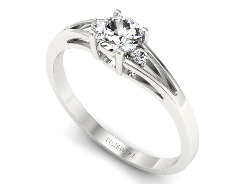 Pierścionek z brylantem i diamentami białe złoto - p16193b - 3